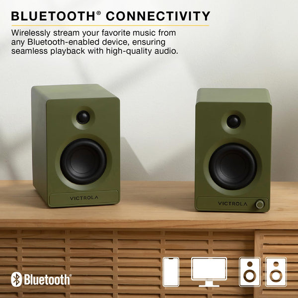 Victrola Tempo Bluetooth bookshelf speakers stereo pair black finish