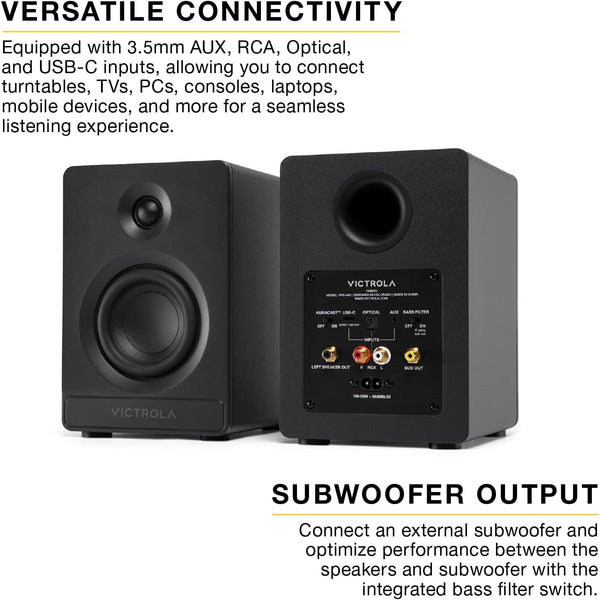 Victrola Tempo Bluetooth bookshelf speakers stereo pair black finish