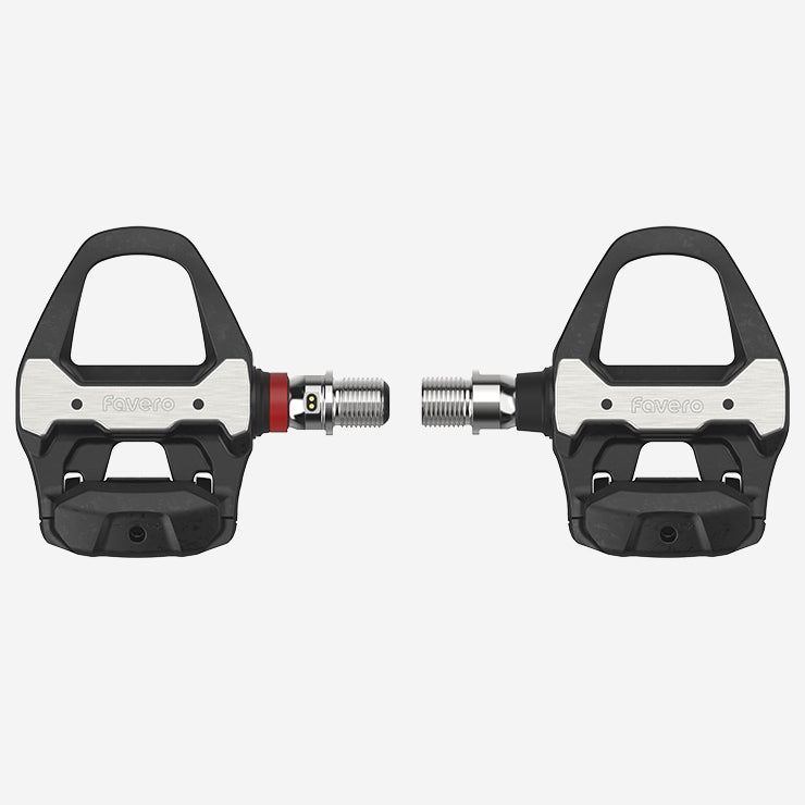 Favero Assioma PRO RS‑1 single-sided SPD‑SL power meter pedal in carbon‑tech body, left pedal sensor visible