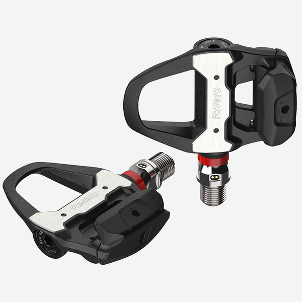 Favero Assioma PRO RS‑2 dual-sided SPD-SL power meter pedals in carbon-tech body