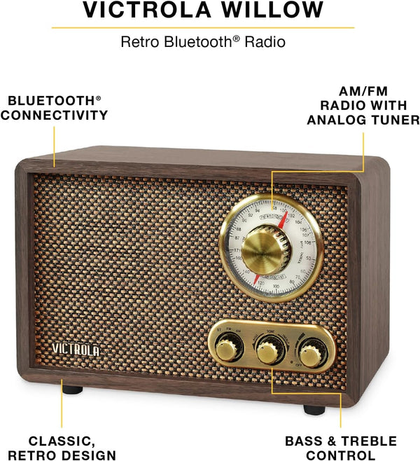 Victrola Willow retro wood Bluetooth radio front view