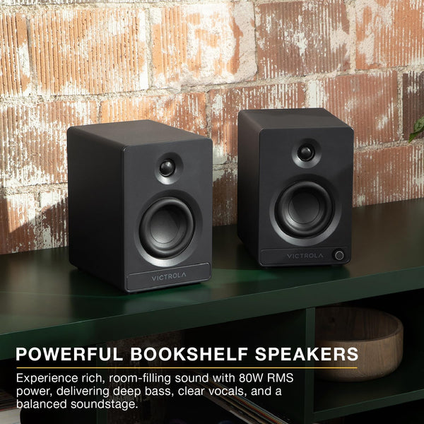 Victrola Tempo Bluetooth bookshelf speakers stereo pair black finish