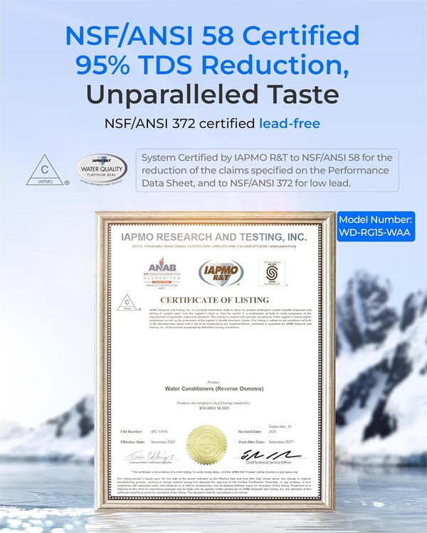 Waterdrop G5P500A Alkaline Water Filter System | NSF Certified RO Filtration | 500GPD Tankless