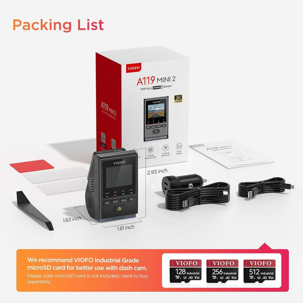 VIOFO A119 Mini 2 dash cam front view in car