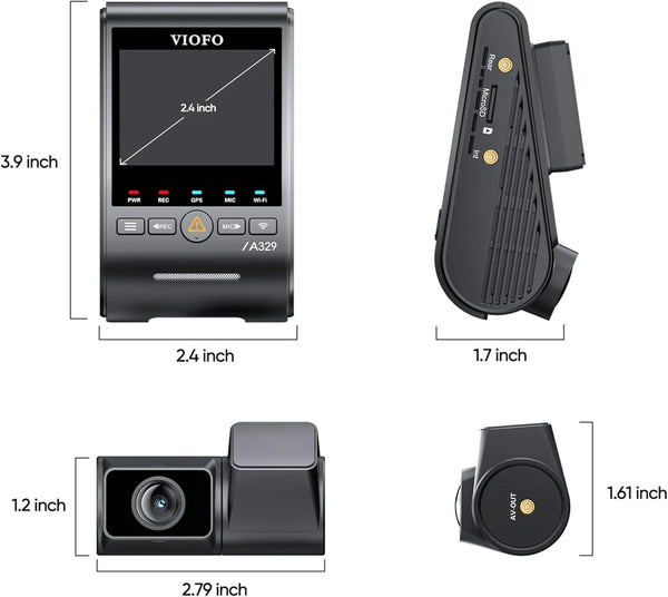 VIOFO A329S 3CH dash cam front cabin rear view