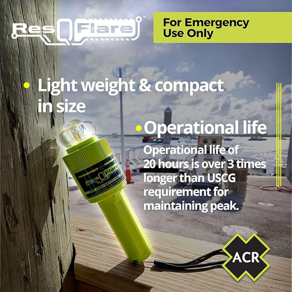 ResQFlare LED Electronic Distress Flare with orange daytime distress flag – USCG approved marine safety device