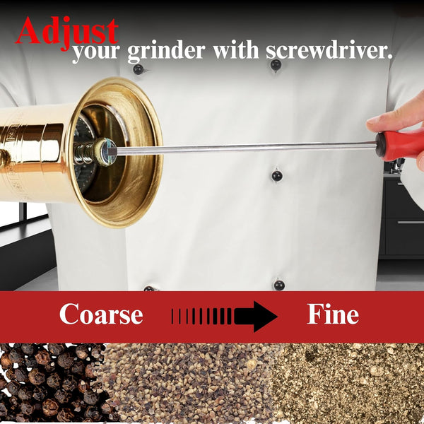 Alexander Mills 10-Inch Original Greek Brass Pepper Mill with hand crank and cleaning brushes – 2025 upgraded version