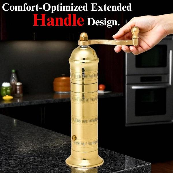 Alexander Mills 10-Inch Original Greek Brass Pepper Mill with hand crank and cleaning brushes – 2025 upgraded version