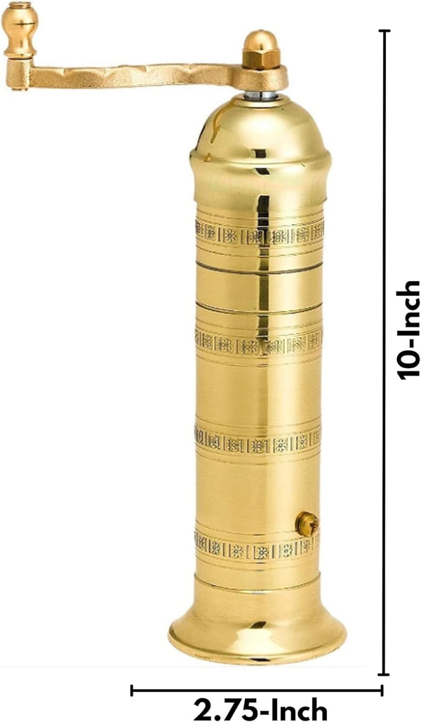 Alexander Mills 10-Inch Original Greek Brass Pepper Mill with hand crank and cleaning brushes – 2025 upgraded version