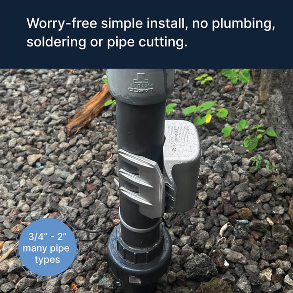 Bluebot flow meter clamped on pipe with app display