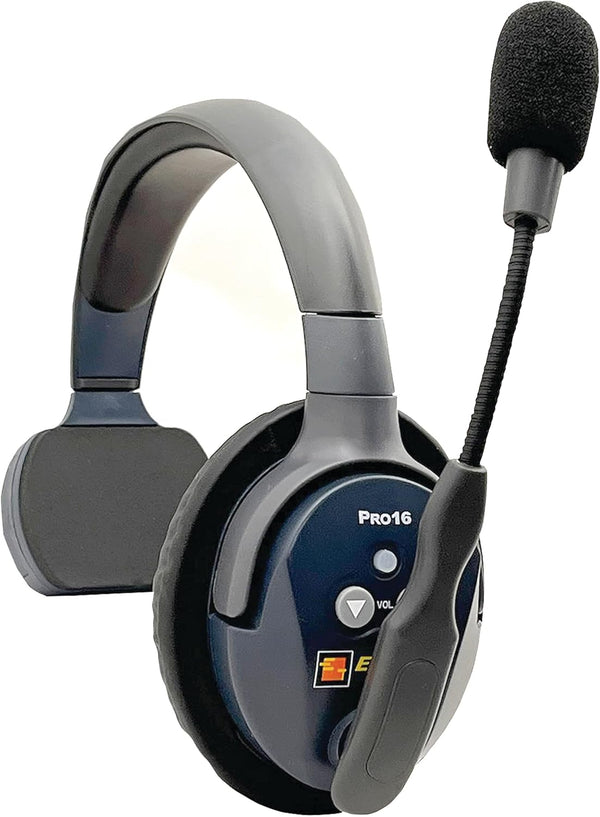 Ultralite ETP4S full duplex wireless intercom system with four single headsets and noise-reducing microphones