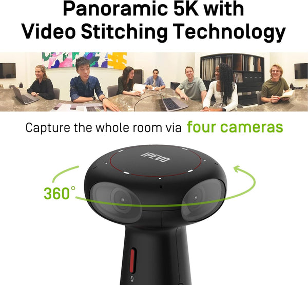 IPEVO Totem 360, Panoramic 360-Degree Conference Camera, USB-C Plug'n'Play, Multiple AI Mode, w/Speaker, Microphone & Noise Reduction, Human-Eye Experience by Four Lens Stitched Display, Zoom & Teams