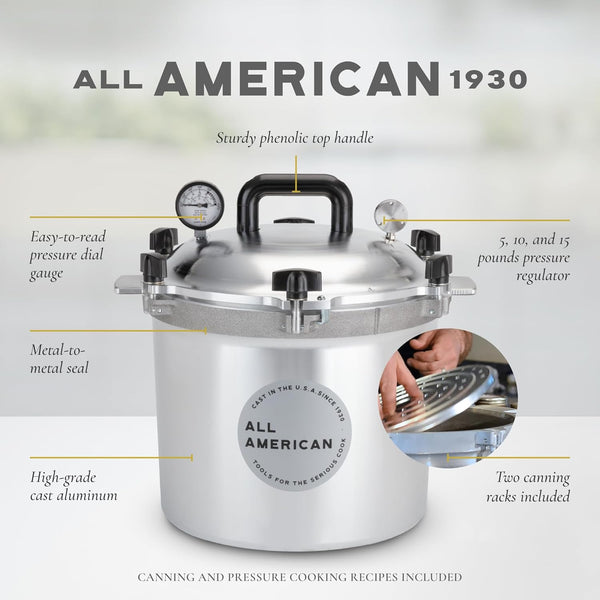 USA-made cast aluminum pressure cooker & canner 21.5 qt