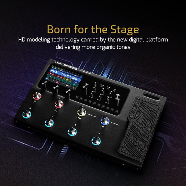 Valeton GP-200 multi-effects processor with built-in expression pedal, 4.3-inch color screen