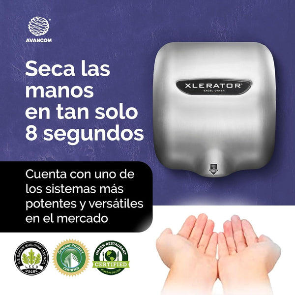 High-Speed XLERATOReco XL-SB-ECO 1.1N Hand Dryer - Brushed Stainless, Automatic Sensor, Noise Reduction