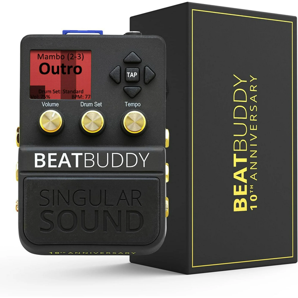Singular Sound BeatBuddy 10th Anniversary Edition drum pedal with premium retail packaging box