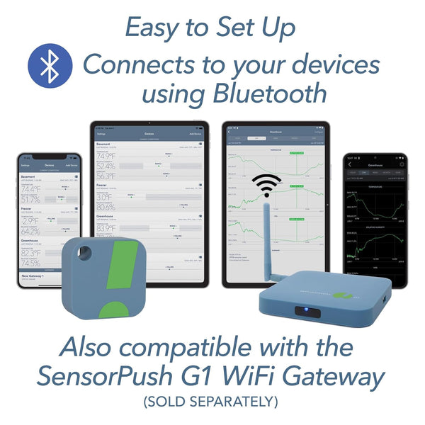 Bluetooth temperature and humidity sensor connected to multiple devices and WiFi gateway for remote monitoring