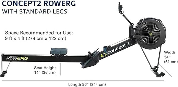 Concept2 RowErg dimensions showing length width and space required for home use