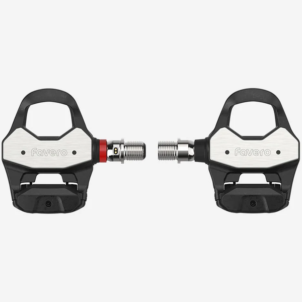 Favero Assioma PRO RL-1 power meter pedals front view showing left and right pedal alignment