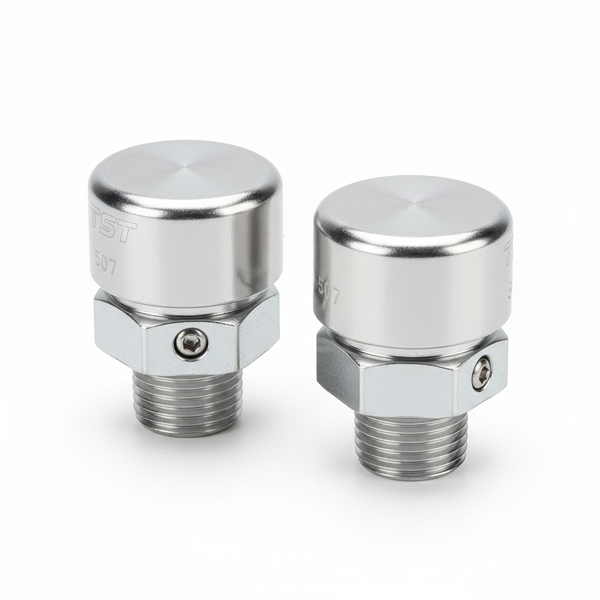 TST 507 Tire Pressure Monitoring System cap sensors - two silver TPMS sensors with anti-theft design for RVs, trucks, and trailers