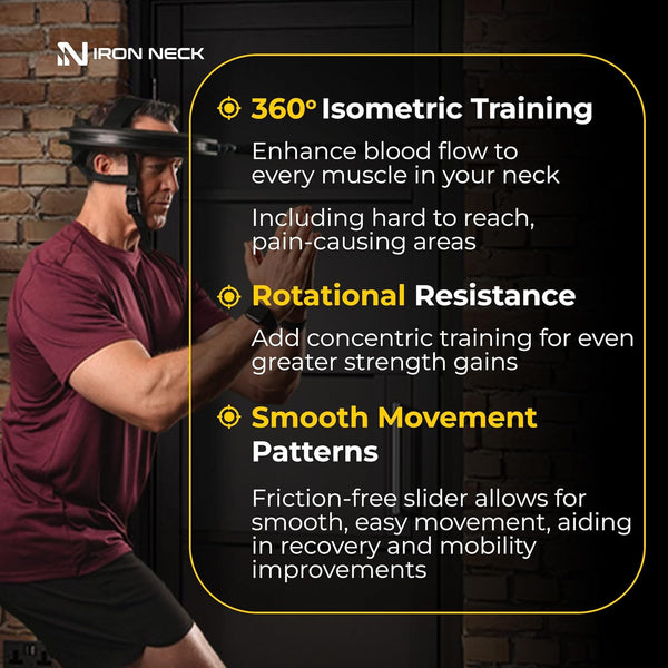 Iron Neck Strength & Therapy Device with AirFit system for neck training, rehab, and posture correction.