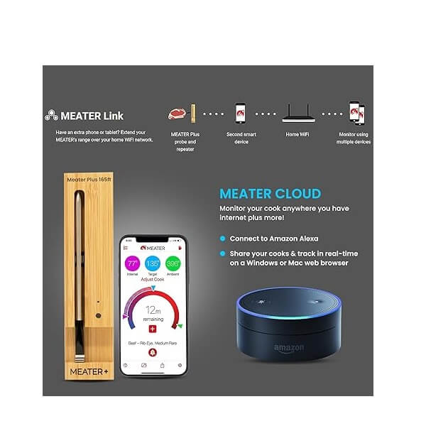 MEATER+ 165ft Long Range Smart Wireless Meat Thermometer for The Oven | Grill | Kitchen | BBQ Rotisserie with Bluetooth and WiFi Digital Connectivity with Bundled with Probe Holder