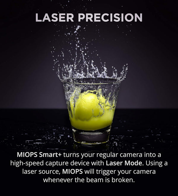 MIOPS Smart Plus laser trigger capturing high-speed splash photography with precision