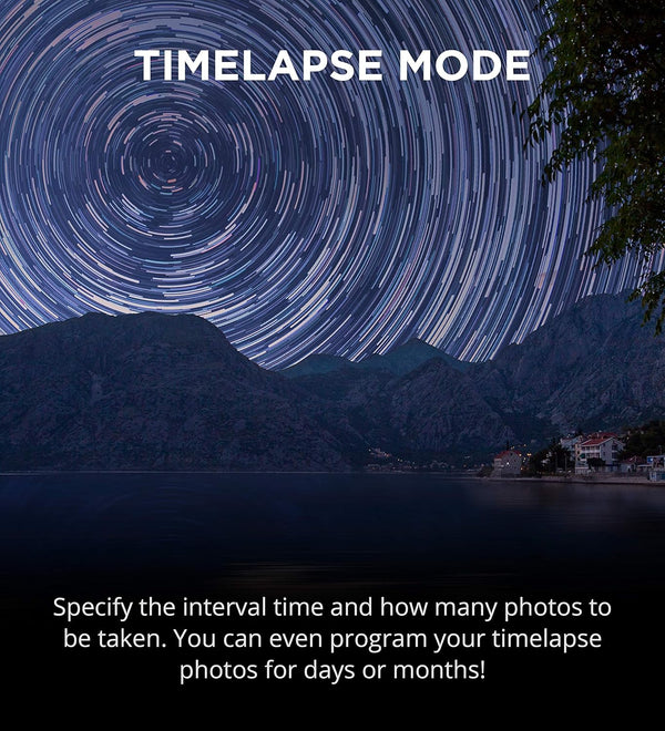 MIOPS Smart Plus timelapse mode capturing star trails with programmable interval shooting