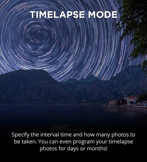 MIOPS Smart Plus timelapse mode capturing star trails with programmable interval shooting