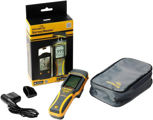 Protimeter SurveyMaster moisture meter kit with carrying case, charger, and retail packaging