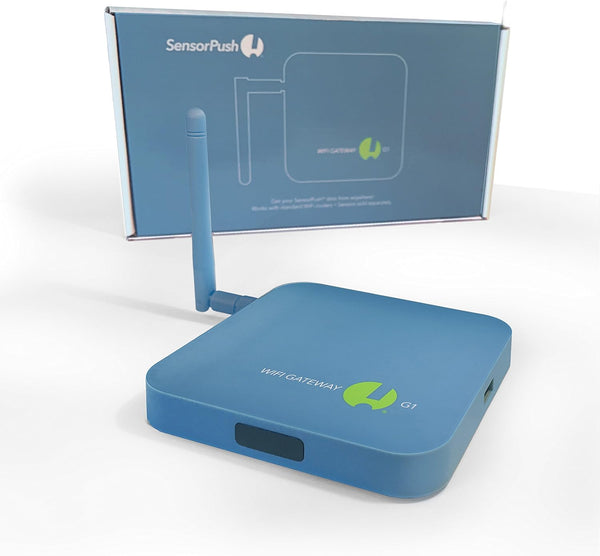 SensorPush G1 WiFi gateway with retail packaging for smart home temperature and humidity monitoring system