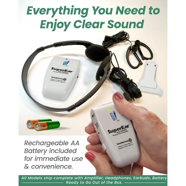 SuperEar SE9000HP personal sound amplifier complete kit with handheld device and accessories