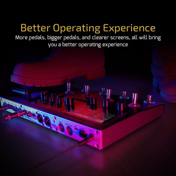 Valeton GP-200 multi effects pedal used live with footswitch control showing performance ready design and large pedal interface