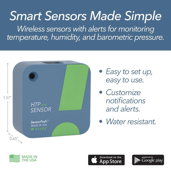 Wireless temperature humidity and barometric pressure sensor with easy setup customizable alerts and water resistant design