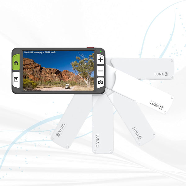 Zoomax Luna 6 handheld magnifier with foldable handle for comfortable grip and extended use