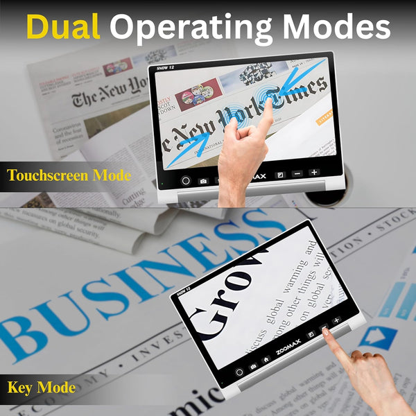 Zoomax Snow 12 portable video magnifier with HD display and foldable stand