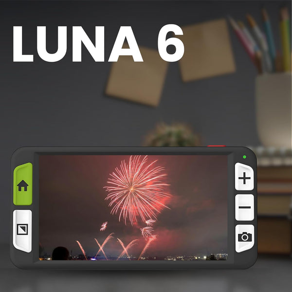 Zoomax Luna 6 handheld video magnifier with built-in handle and HD display