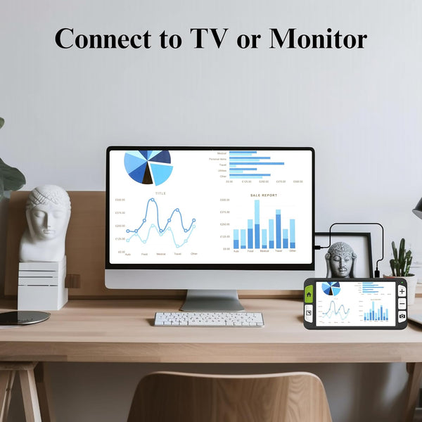 Zoomax Luna 6 handheld video magnifier with built-in handle and HD display