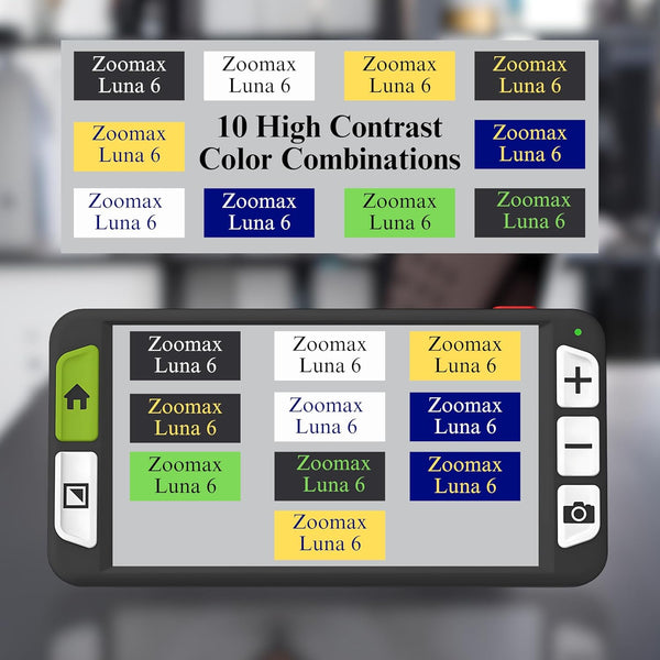 Zoomax Luna 6 handheld video magnifier with built-in handle and HD display