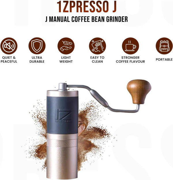 1Zpresso J Manual Coffee Bean Grinder with Adjustable Settings Patented Conical Burr Grinder for Coffee Beans & Aeropress Drip Coffee Espresso French Press 35 g Bundled