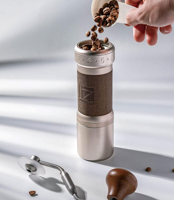 1Zpresso K-Ultra Manual Coffee Grinder Silver with Assembly Constituency Grind Stainless Steel Conical Burr, Foldable Handle, External Adjustable Setting Bundled