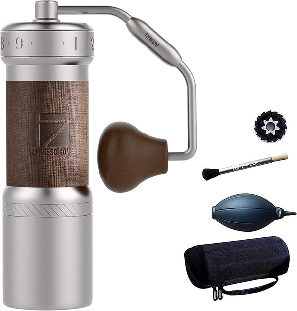 1Zpresso K-Ultra Manual Coffee Grinder Silver with Assembly Constituency Grind Stainless Steel Conical Burr, Foldable Handle, External Adjustable Setting Bundled