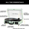 Victrola Bluetooth suitcase turntable open with vinyl playing