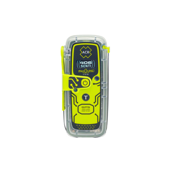ACR ResQLink View Buoyant Personal Locator Beacon with GPS and built-in digital display, designed for emergency rescue and outdoor safety