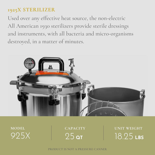 All-American 25 quart non-electric sterilizer with metal-to-metal seal