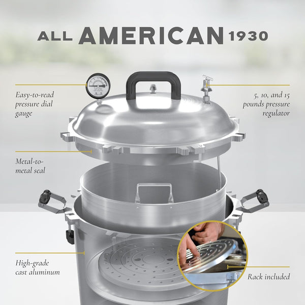 All American 1930 50X Sterilizer - 25 Quart Electric Sterilizer with Metal-to-Metal Seal and Rack, Made in USA
