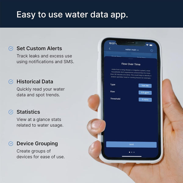 bluebot Smart Water Assistant: Universal Clamp-on Flow Meter 7-in-1 Smart Home Water Monitor and App for iOS