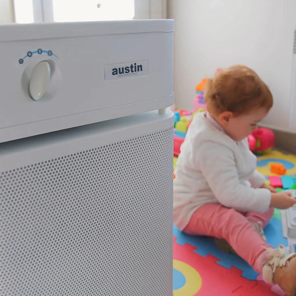 Austin Air HealthMate Plus air purifier sandstone front view