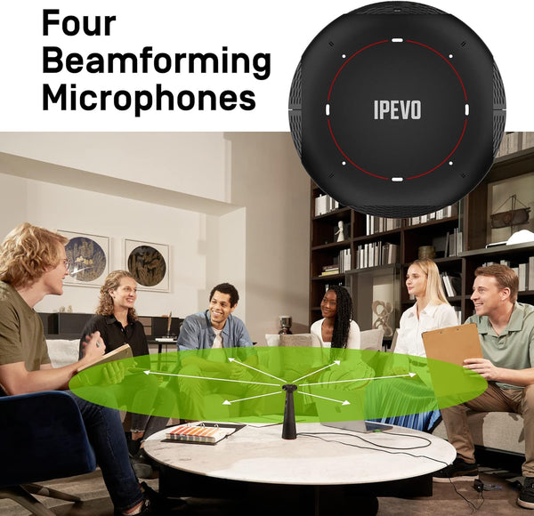 IPEVO Totem 360, Panoramic 360-Degree Conference Camera, USB-C Plug'n'Play, Multiple AI Mode, w/Speaker, Microphone & Noise Reduction, Human-Eye Experience by Four Lens Stitched Display, Zoom & Teams