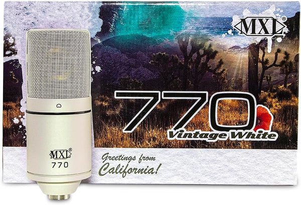MXL 770 Vintage White Condenser Microphone with Shockmount and Case
